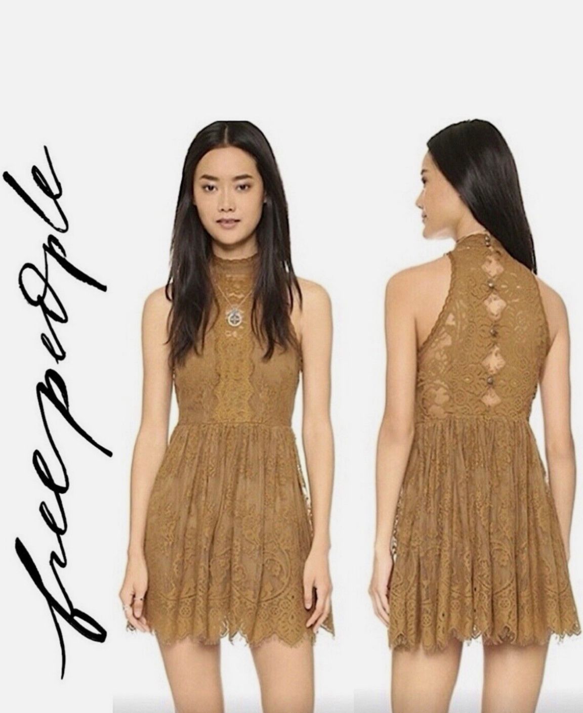 Free People Veruschka Lace Mock Neck Mini Dress- Size 0