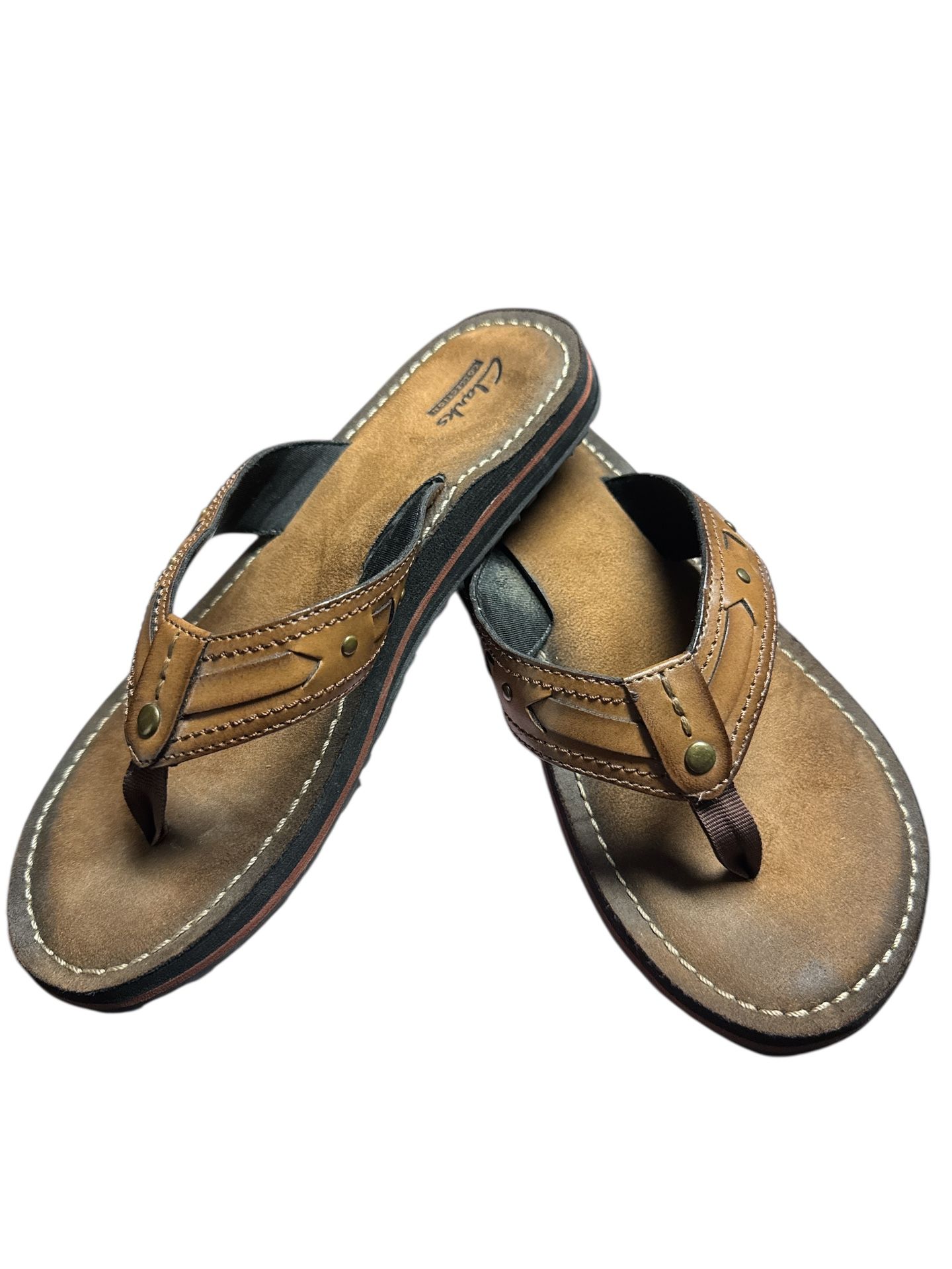 CLARKS Collection Sunburst Flip Flop Thongs Sandals Leather Brown 8M Womens
