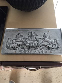 Vintage collectible pewter license plate