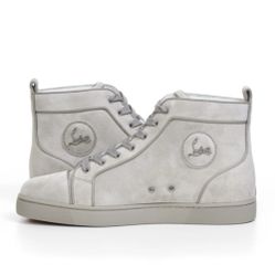CHRISTIAN LOUBOUTIN LOUIS ORLATO FLAT HIGH-TOP SNEAKERS ALBATRE GREY VEAU VELOURS SUEDE SZ 44 NEW