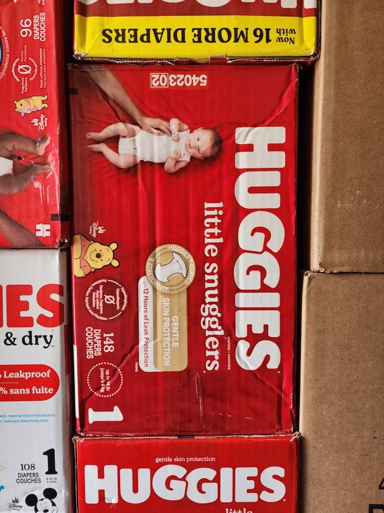 Huggies 1 , 148 Count. $30 Each Box.