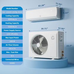 19 SEER2 Ultra-Quiet Mini Split AC | 9000 BTU 3-in-1 Cooling/Heating/Dehumidifier