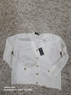 White Cardigan with Gold Buttons