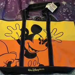 Walt Disney World Mickey Mouse Large Orange Yellow Striped Tote-NEW 