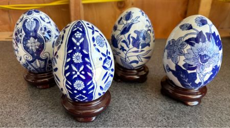 Andrea by Sadek Vintage Blue Floral Decorated Porcelain Eggs