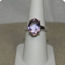Amethyst Oval Ring Silver - Size 7