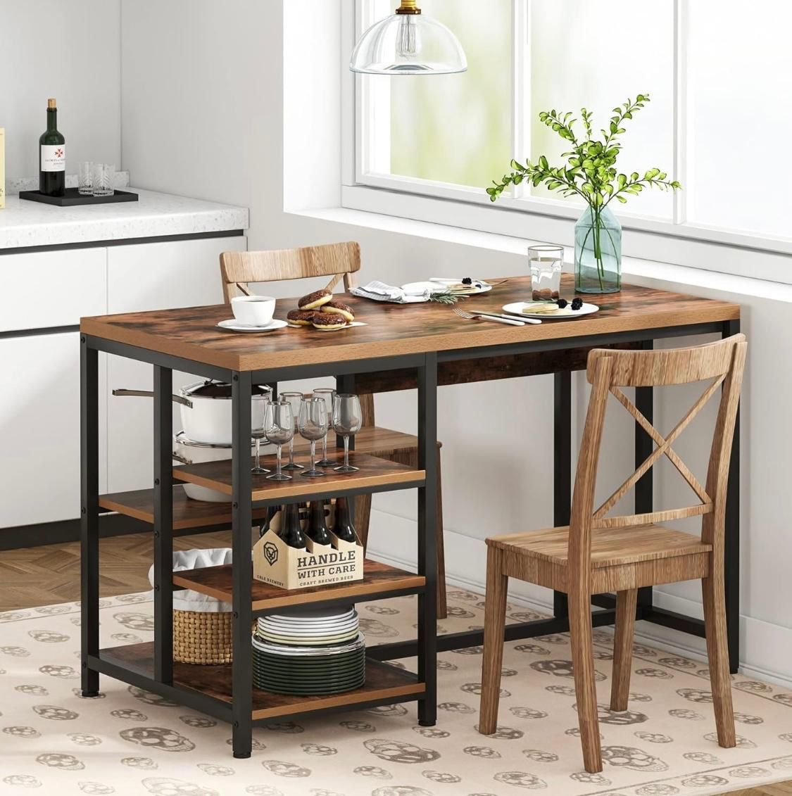 Kitchen Island with Countertop and 5 Open Shelves