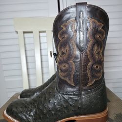 Tony Lama Moore Umber Full-Quill Ostrich Western Boot Broad Square Toe S 10.5 EE
