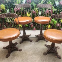 Solid Cast Iron Leather Swivel Stools