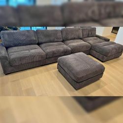 Brand New 4pc Sectional With Ottoman Dark Gray Corduroy 164x66