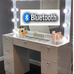 New 7 Drawer Bluetooth Glass Top Vanity