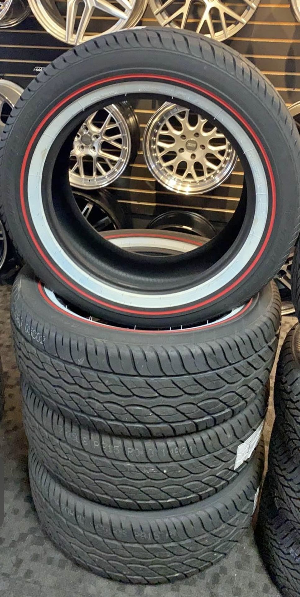 Vogue Tyres 15”-24” Red Line And Gold Instock