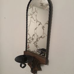 MCM  Vintage Gilded Mirror & Candle Sconce