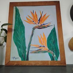 Original Painting Vintage Bird Of Paradise
