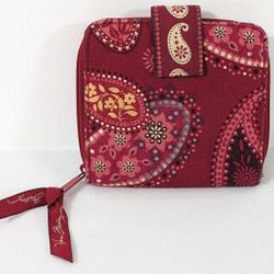 Vera Bradley Retired Mesa Red Burgundy Bifold Wallet Change ID Bandana Paisley