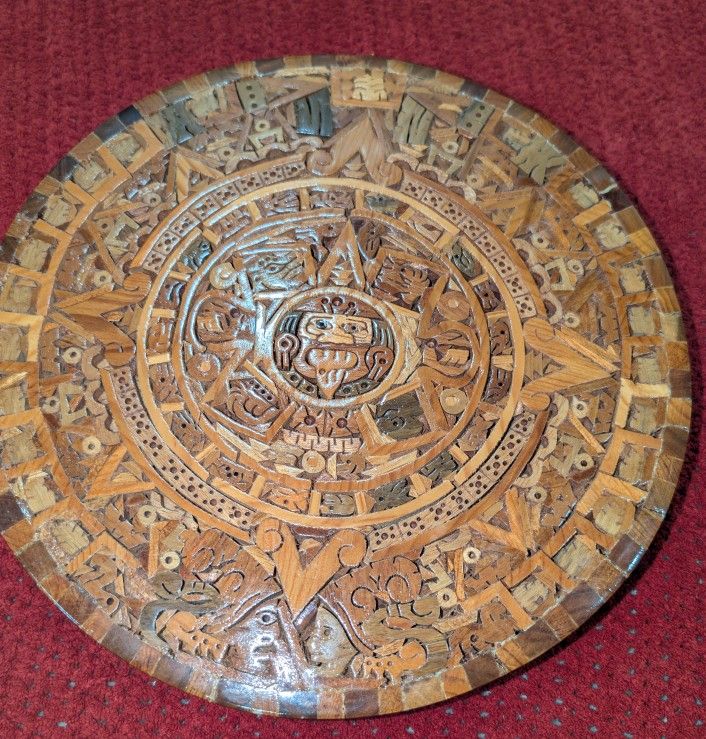 Wood Mosaic Aztec Calendar