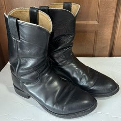 Justin Black Leather Roper Western Cowboy Rider Boots Women size 7.5 EE