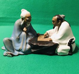 Chinese Figurine Men Playing Checkers