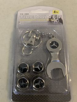 Mercedes tire valve covers with keychain wrench