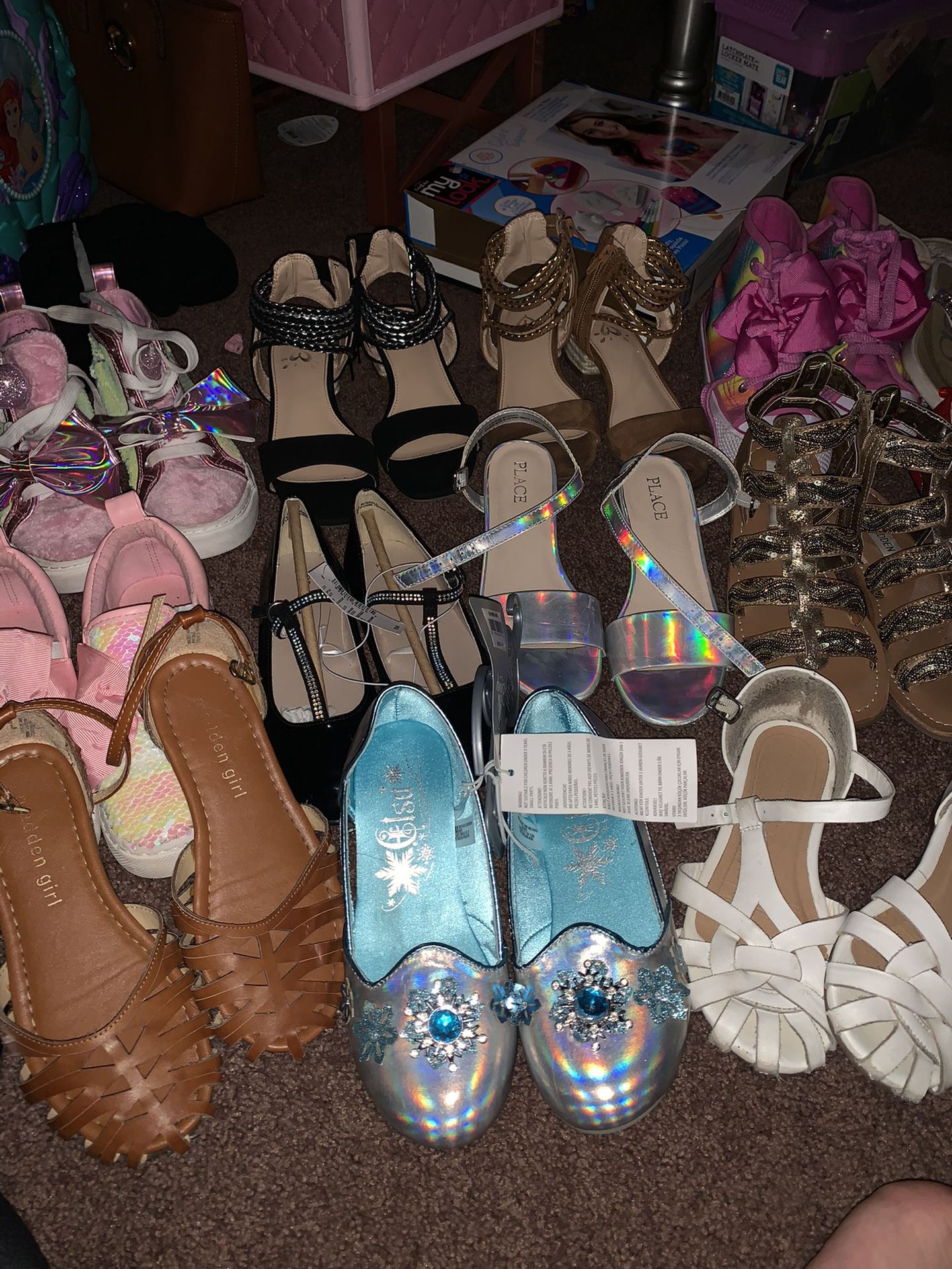 23 pairs of girls size 1 shoes new and used