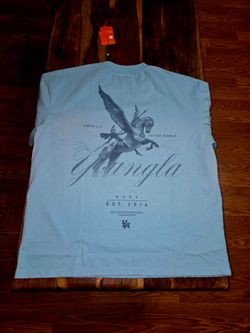 YoungLA Men's Light Blue Washed Crew Neck Short Sleeve Tee. Size Large