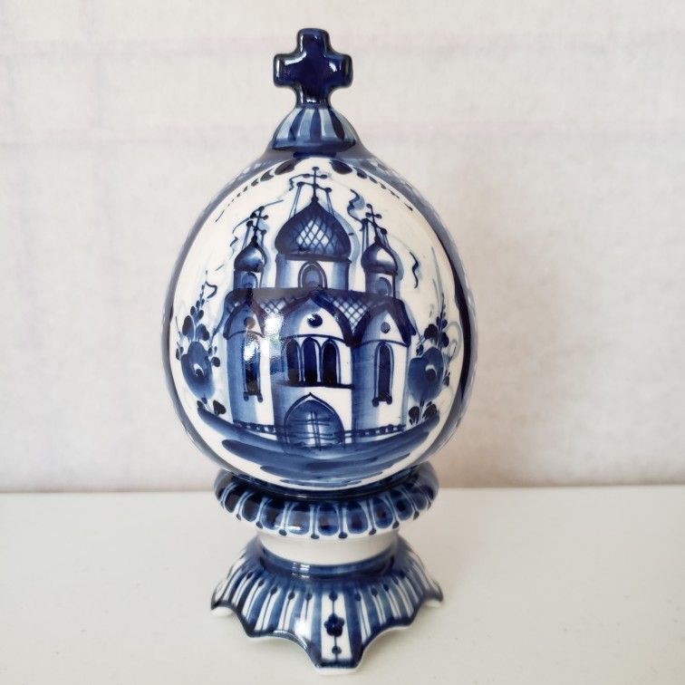 Gzhel Russian Porcelain Egg