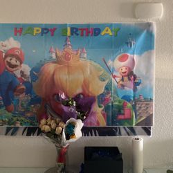 Mario Peach Theme Birthday Banner 