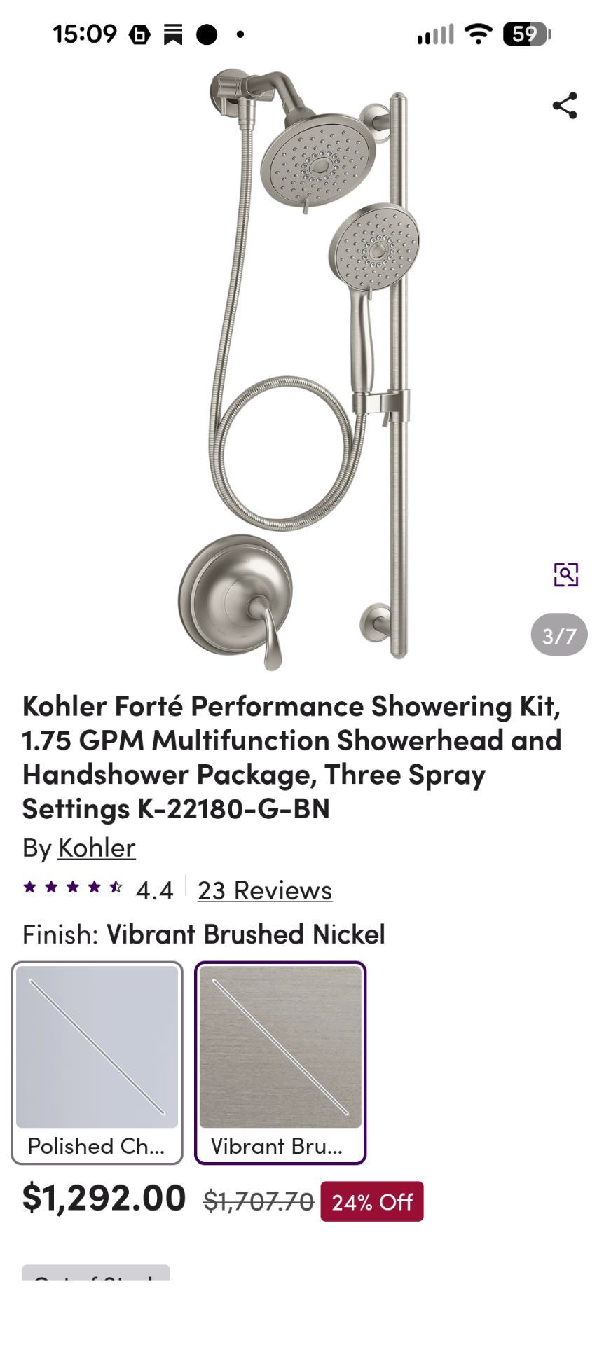 Kohler Forté Performance Showering Kit