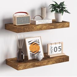 Fun Memories Floating Shelves - 16 Inch Rustic Brown Wall Shelf - Wall Mounted Shelves for Wall Decor Storage - Wooden Shelves with Invisible Brackets