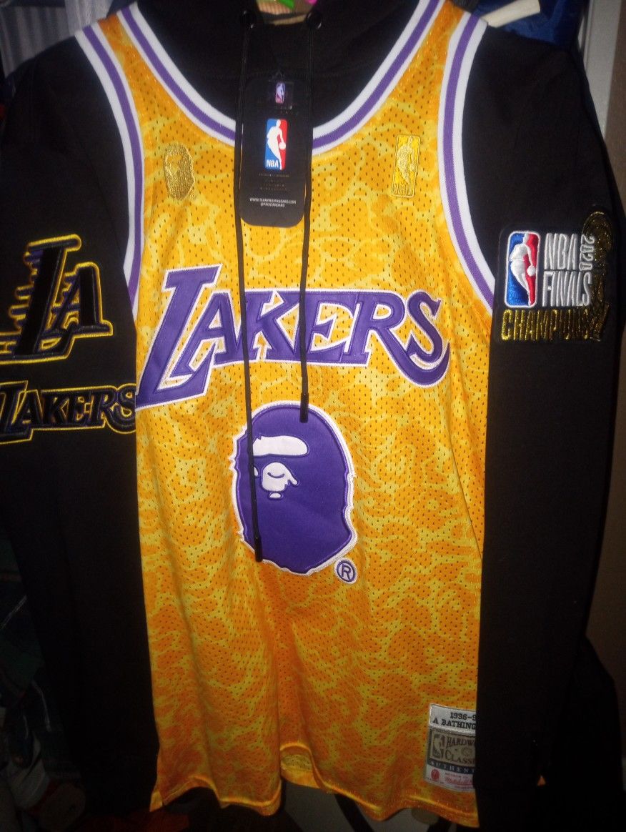 Nwts 2 Items Lakers Championship Hoodie And Bape Jersey
