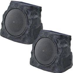 uuffoo 2-Pack Solar Powered Rock Speakers Outdoor Water-Resistant IP44 Rock Speaker with Lights RGB Colors and USB Charging for Patio Pool Party Yard 