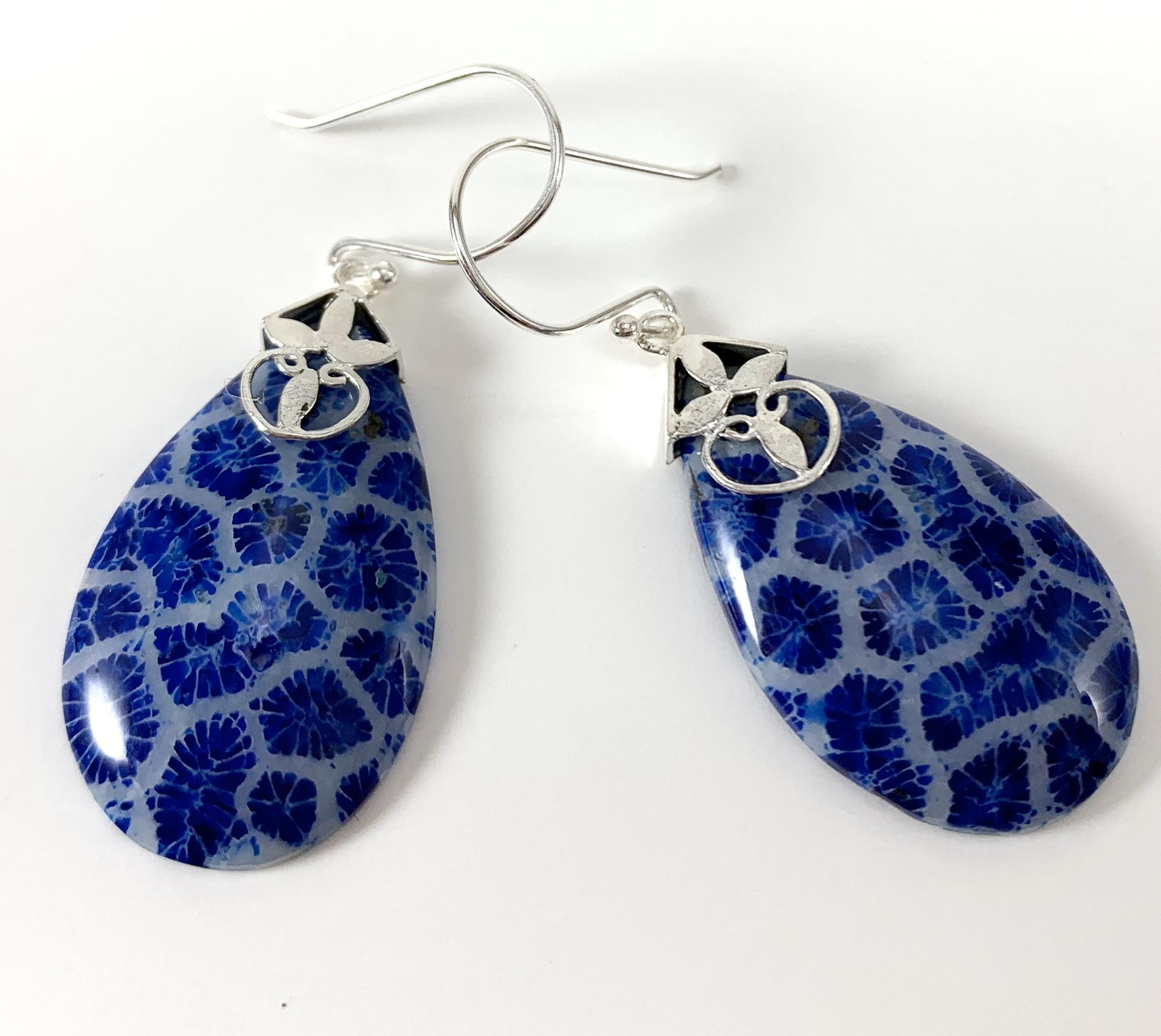 Sponge blue coral earrings in sterling silver