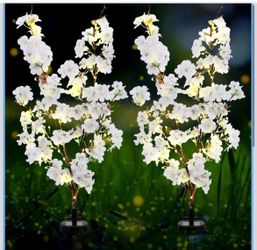 VIHOSE 2 Pack Spring Flowers Solar Stake Lights Outdoor Decor Waterproof Artificial Cherry Solar Lights for Outdoor Garden Yard Pathway Home Wedding D