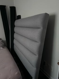 Gray upholstered bed frame queen size