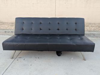 Black Faux Leather Tufted Futon Sofa