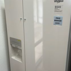 Only $899 For Whirlpool 33” Wide Side-by-Side Refrigerator, 21 Cu Ft Capacity