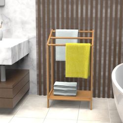 Bamboo Towel Rack with Bottom Storage Shelf, NIB