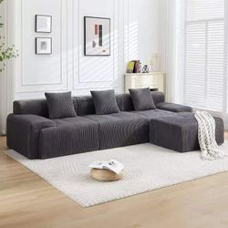Boneless sofa, L-shaped modular combination sofa, deep seating, 3D high-resilience sponge, corduroy deep gray