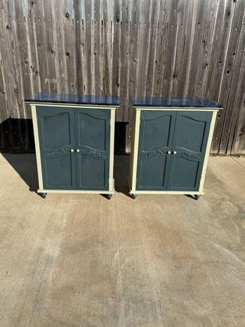 2 matching nightstands cabinets w/2 shelves multicolor glitter epoxy top 34”H x 27”L x 14”W storage