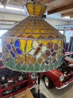 VINTAGE LEADED, STAINED GLASS  CEILING LIGHT