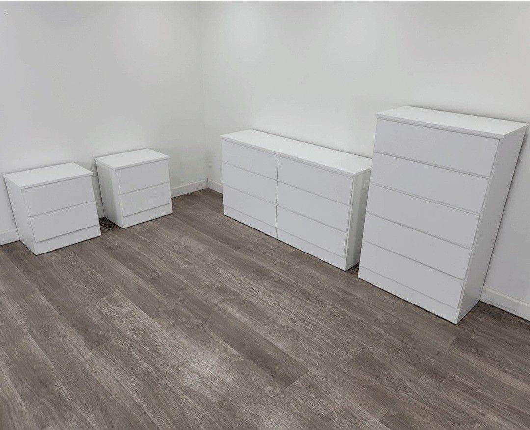 DRESSER,  CHEST AND TWO NIGHTSTANDS 