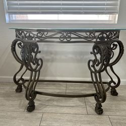 Quality Glass Top Console Table with Metal Base