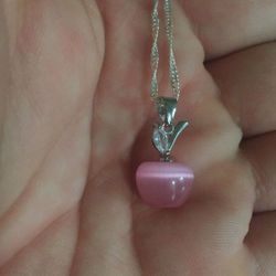  Beautiful Pink Glass apple Necklace