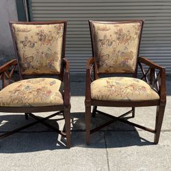 Chinese Chippendale Style Arm  Chairs With Orientalist Upholstery 