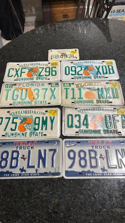 Lot of 9 Florida and Texas License Plates