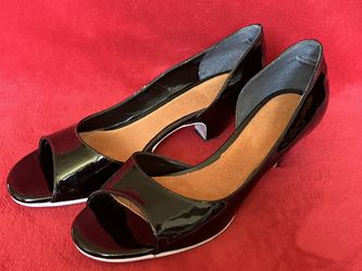 AEROSOLES KITTY KAP BLACK PATENT LEATHER OPEN TOE HEELS WOMENS SHOES Size 11 ‼️ the ONLY 1 You Can Find ‼️