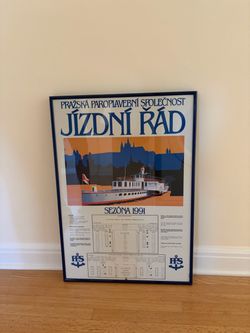Vintage 1991 Prague Czech Riverboat Poster – Framed European Wall Art