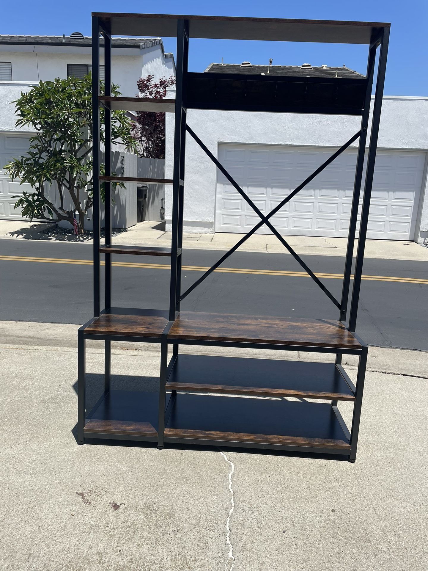 4 In 1 Coat Rack, Industrial Wooden Entryway Bench, Shoe Bench, And Storage Shelving