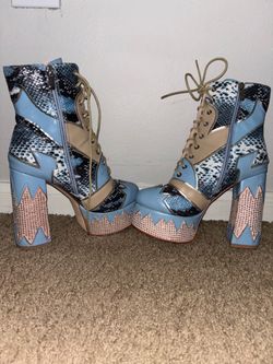 Platform Block Heel Lace-Up Ankle Boots