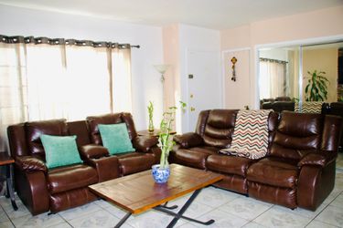 Brown Faux Leather Set With Recliner